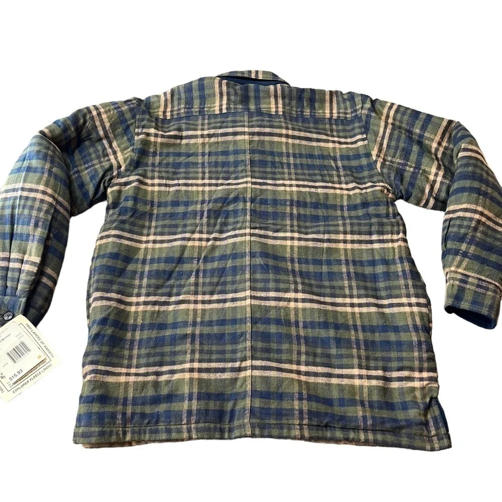 Vintage Ozark Trail Shacket Medium Flannel Coat New Blue Brown Fleece Jacket